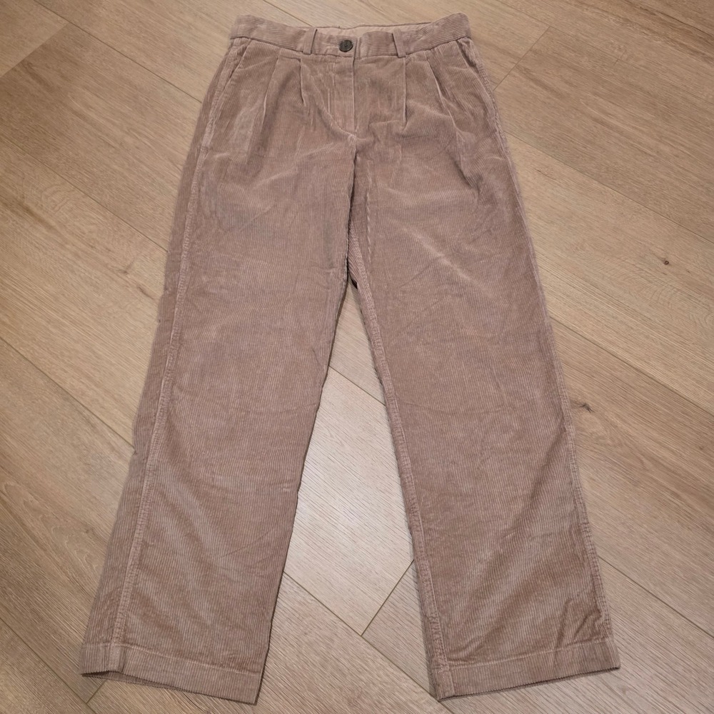 Aritzia The Group Babaton Tan Corduroy Pleated Wide Leg Pants Size 10 Beige